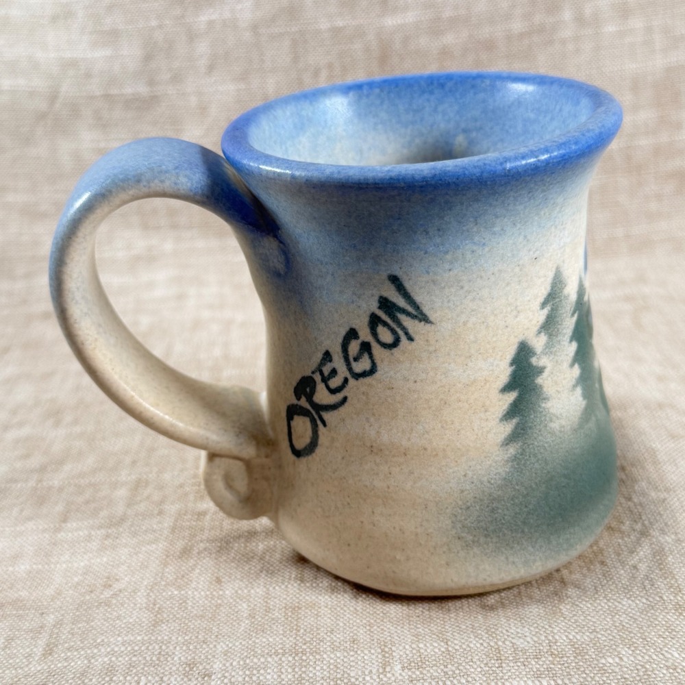 Vintage Oregon Pottery Mug Blue Mountain Landscape Ceramic Cup